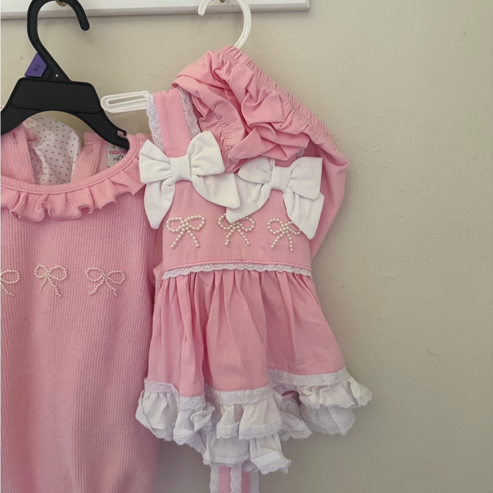 Pink Ruffle pearl Bow bloomer set